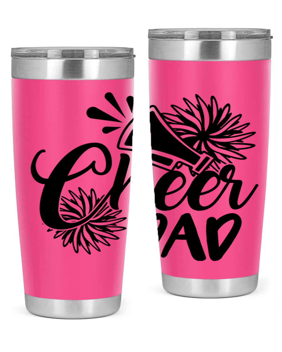 Cheer Dad 1391# 20oz Tumbler made of stainless steel with a drink-thru lid, showcasing its sleek design and vibrant print.