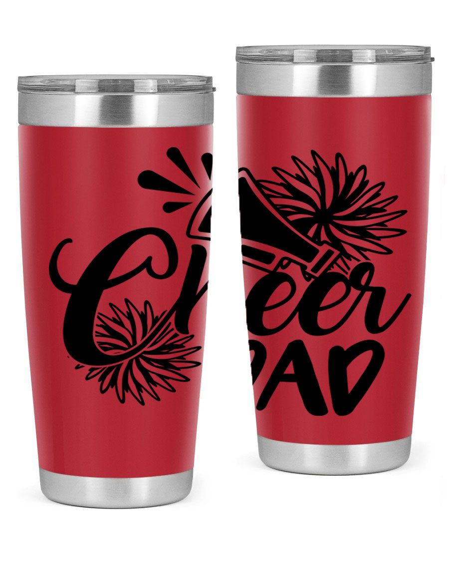 Cheer Dad 1391# 20oz Tumbler made of stainless steel with a drink-thru lid, showcasing its sleek design and vibrant print.