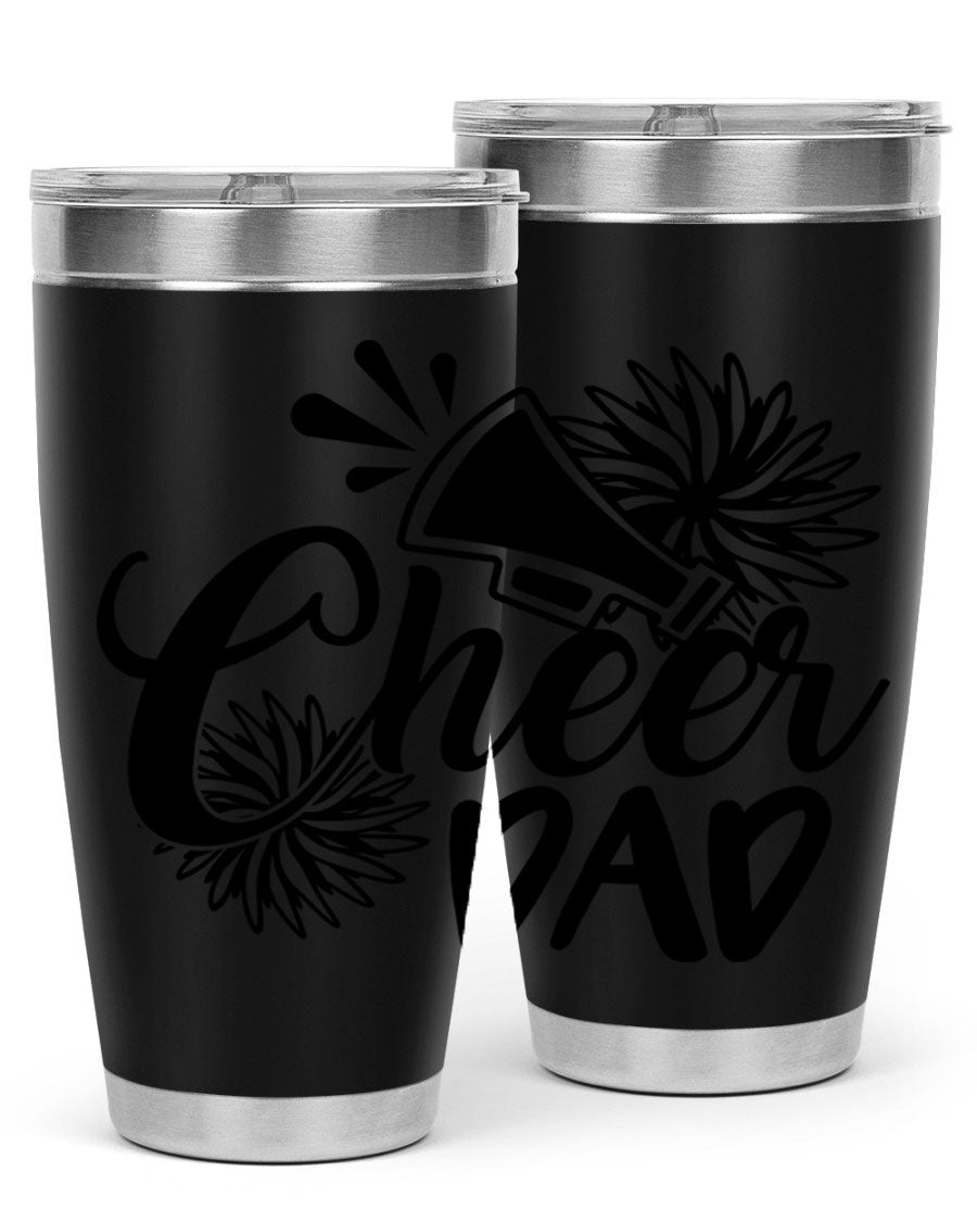 Cheer Dad 1391# 20oz Tumbler made of stainless steel with a drink-thru lid, showcasing its sleek design and vibrant print.