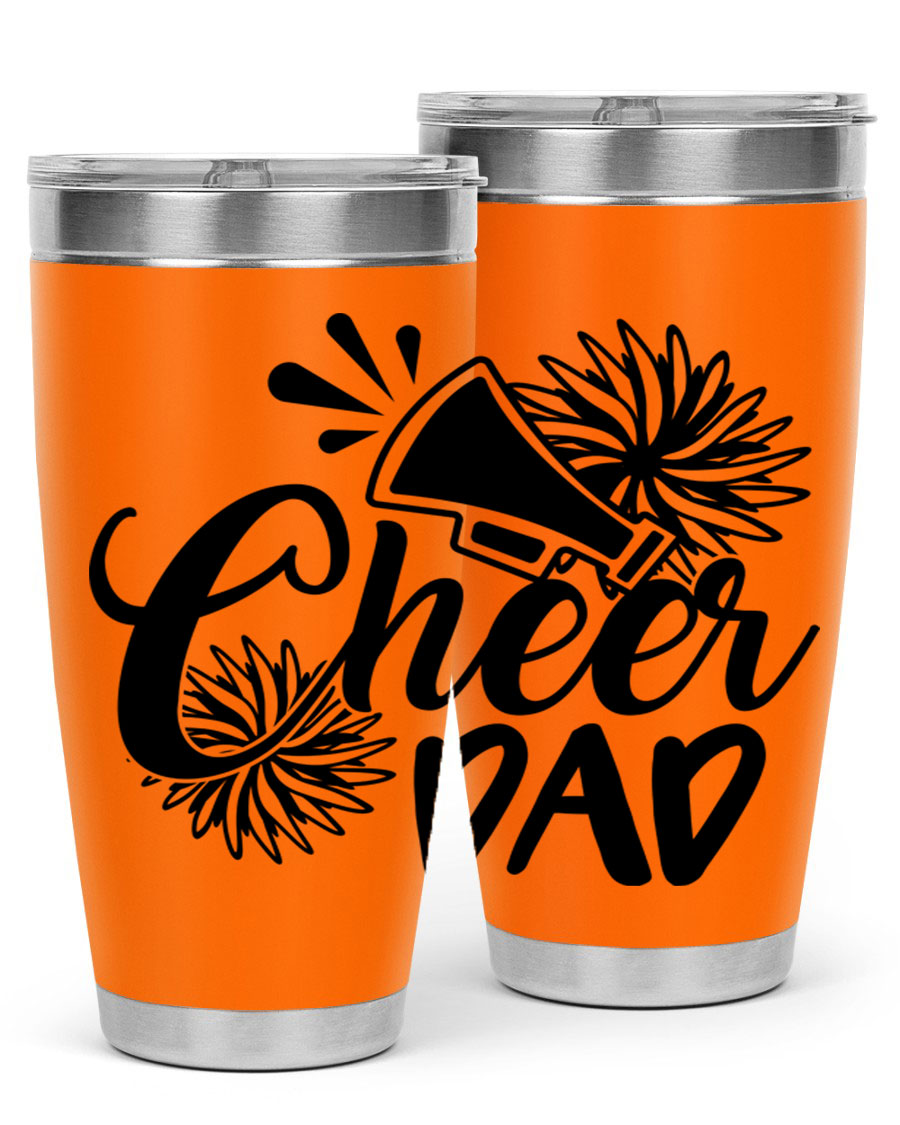 Cheer Dad 1391# 20oz Tumbler made of stainless steel with a drink-thru lid, showcasing its sleek design and vibrant print.