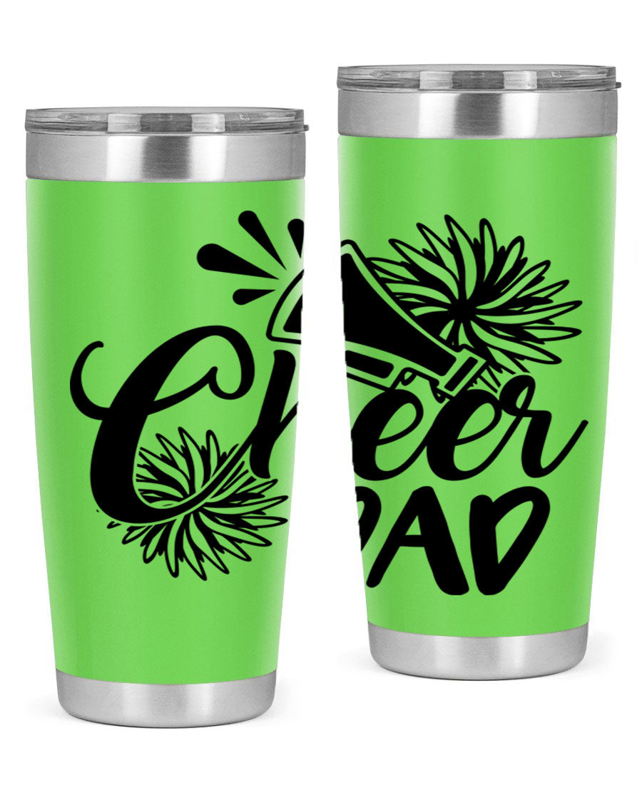 Cheer Dad 1391# 20oz Tumbler made of stainless steel with a drink-thru lid, showcasing its sleek design and vibrant print.