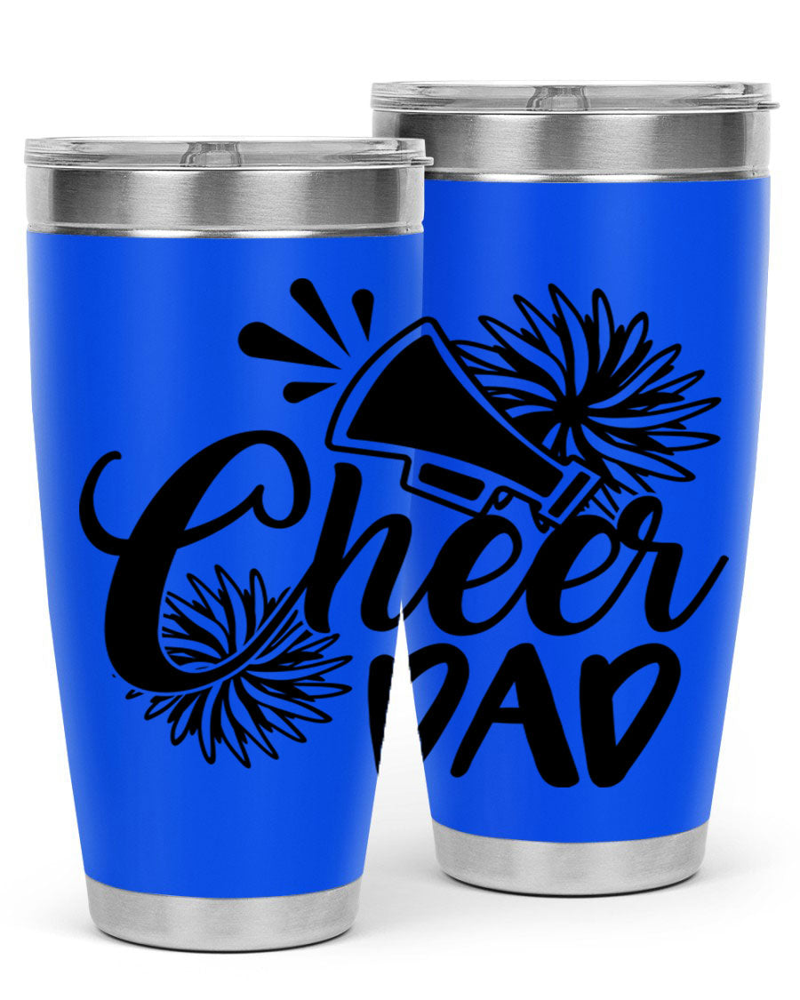 Cheer Dad 1391# 20oz Tumbler made of stainless steel with a drink-thru lid, showcasing its sleek design and vibrant print.