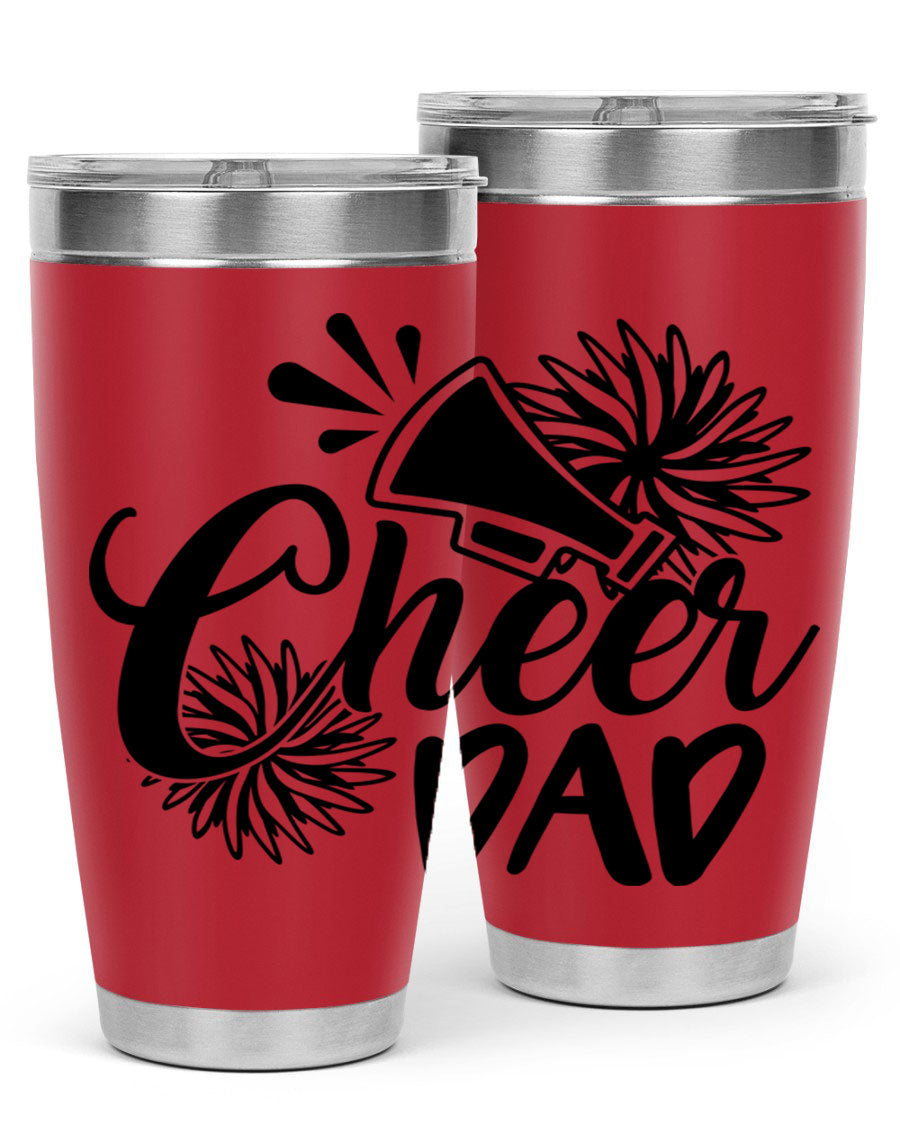 Cheer Dad 1391# 20oz Tumbler made of stainless steel with a drink-thru lid, showcasing its sleek design and vibrant print.