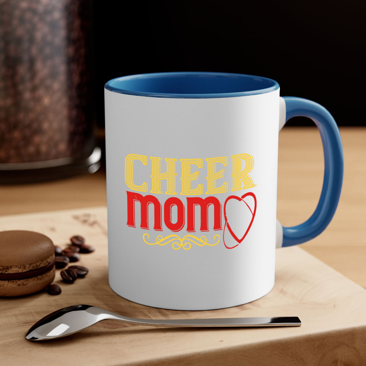 Cheer mom 1383# football mug with colorful handle and glossy finish, available in multiple colors and sizes.