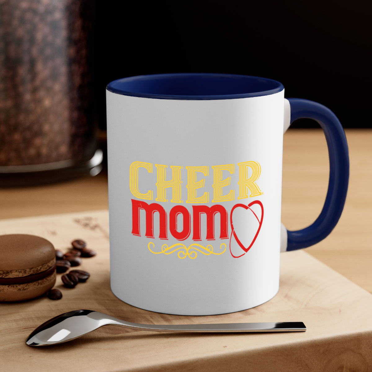 Cheer mom 1383# football mug with colorful handle and glossy finish, available in multiple colors and sizes.