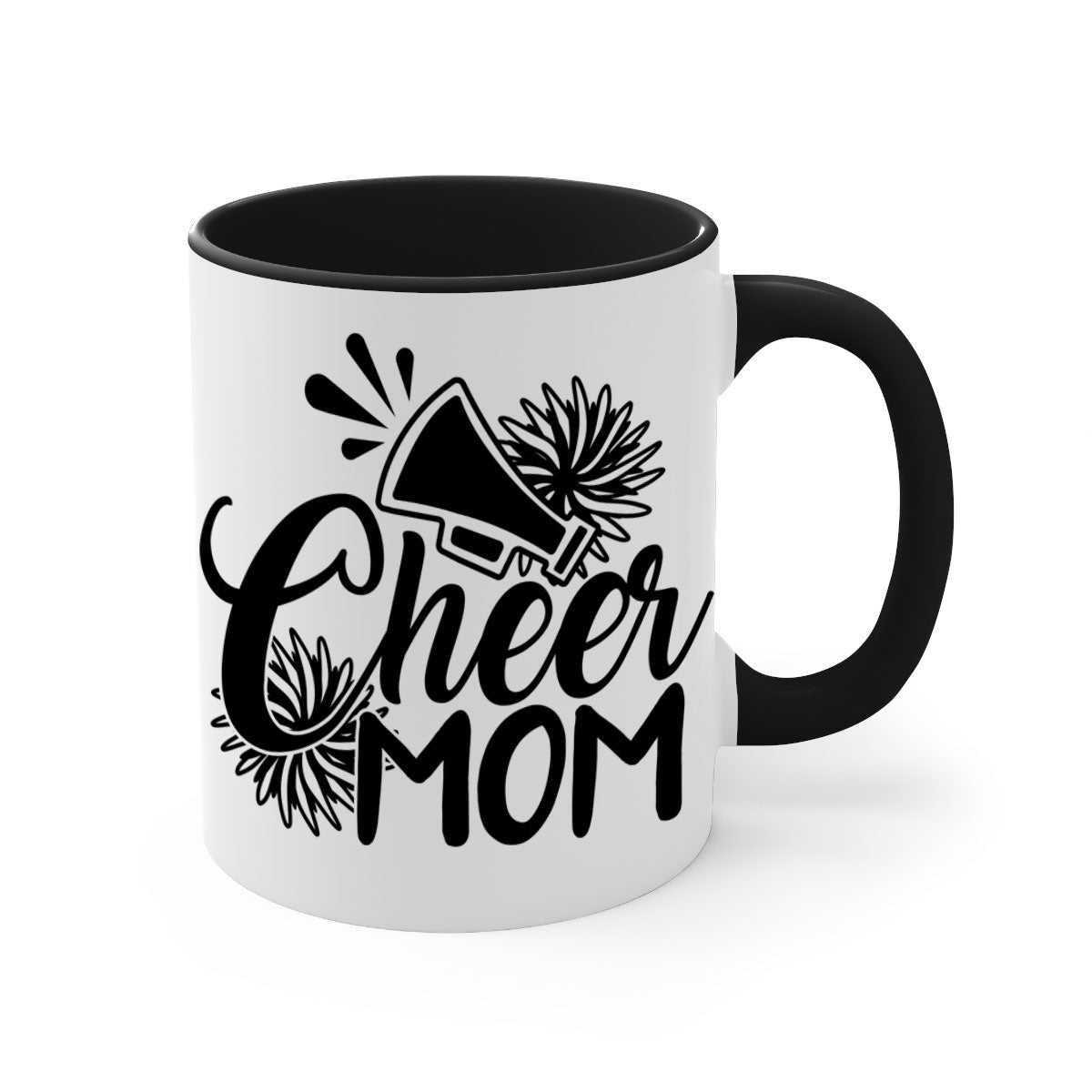 Cheer mom 1385# Mug with colorful handle and glossy finish, available in multiple colors and sizes.