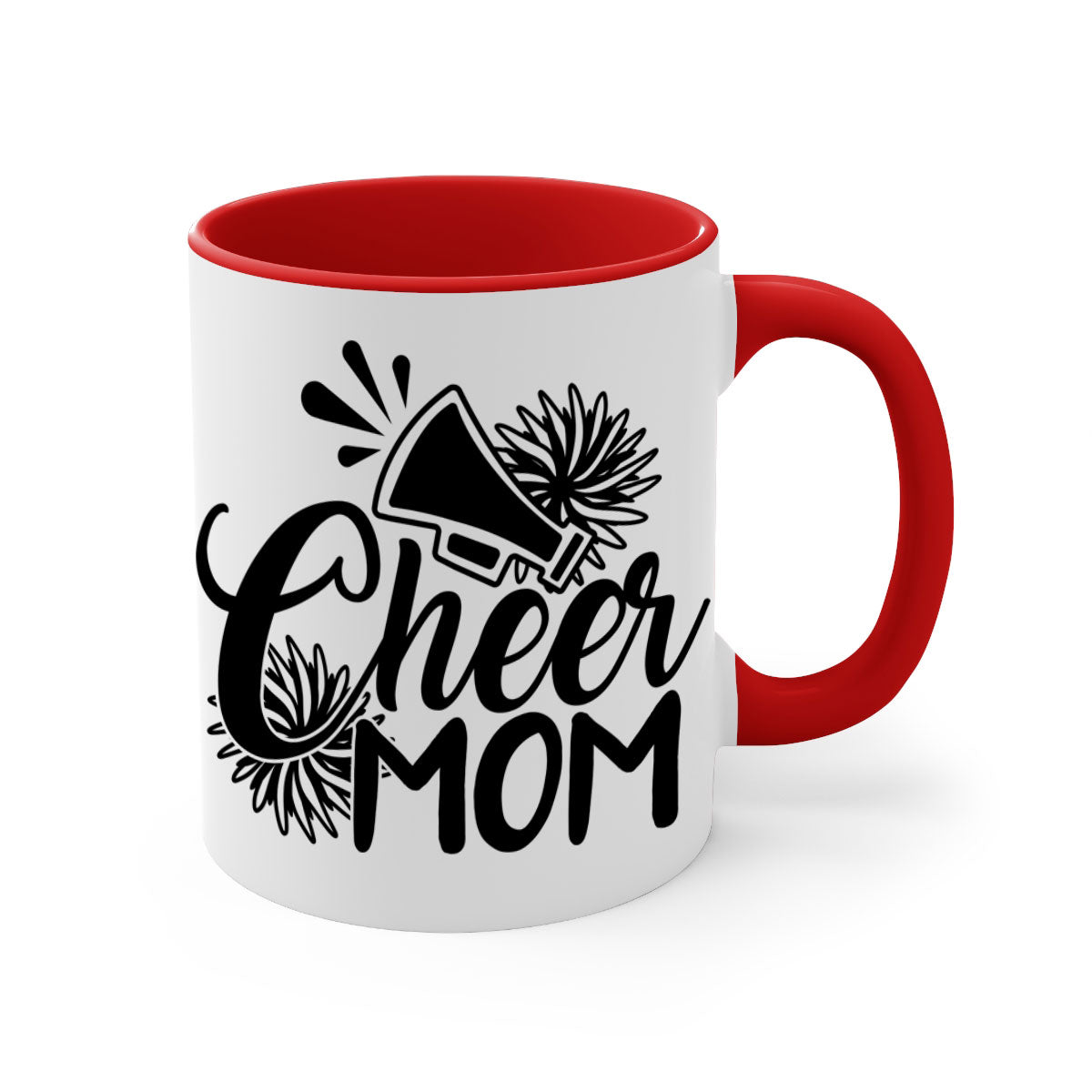 Cheer mom 1385# Mug with colorful handle and glossy finish, available in multiple colors and sizes.