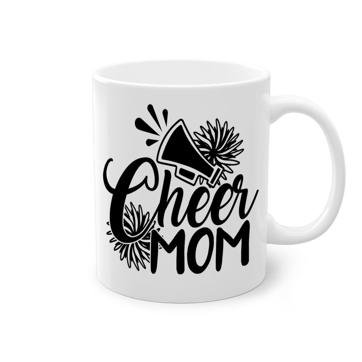 Cheer mom 1385# Mug with colorful handle and glossy finish, available in multiple colors and sizes.