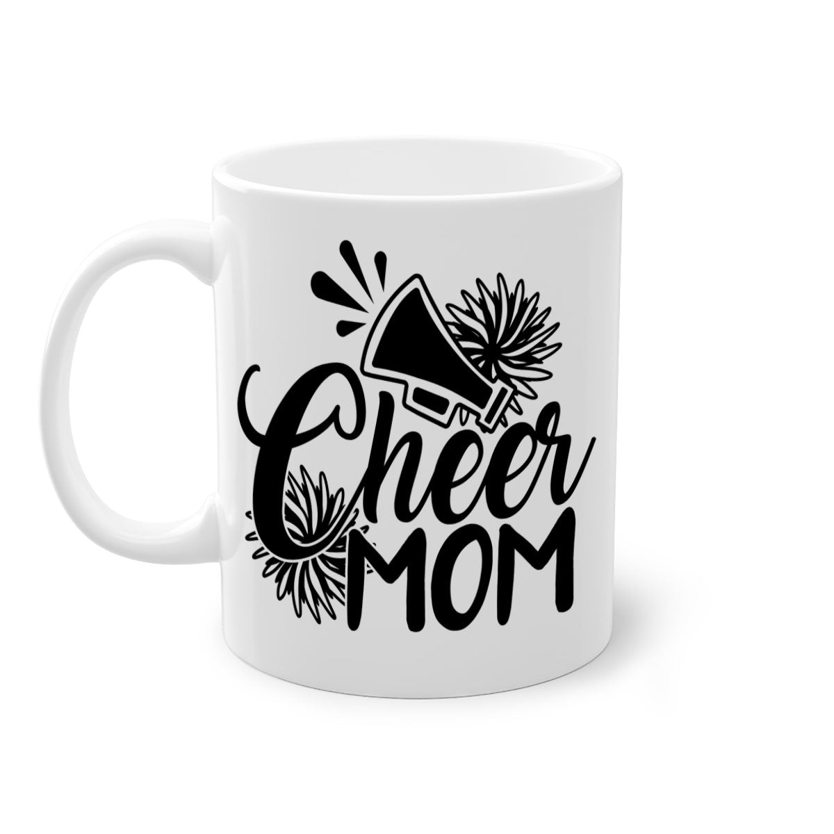 Cheer mom 1385# Mug with colorful handle and glossy finish, available in multiple colors and sizes.