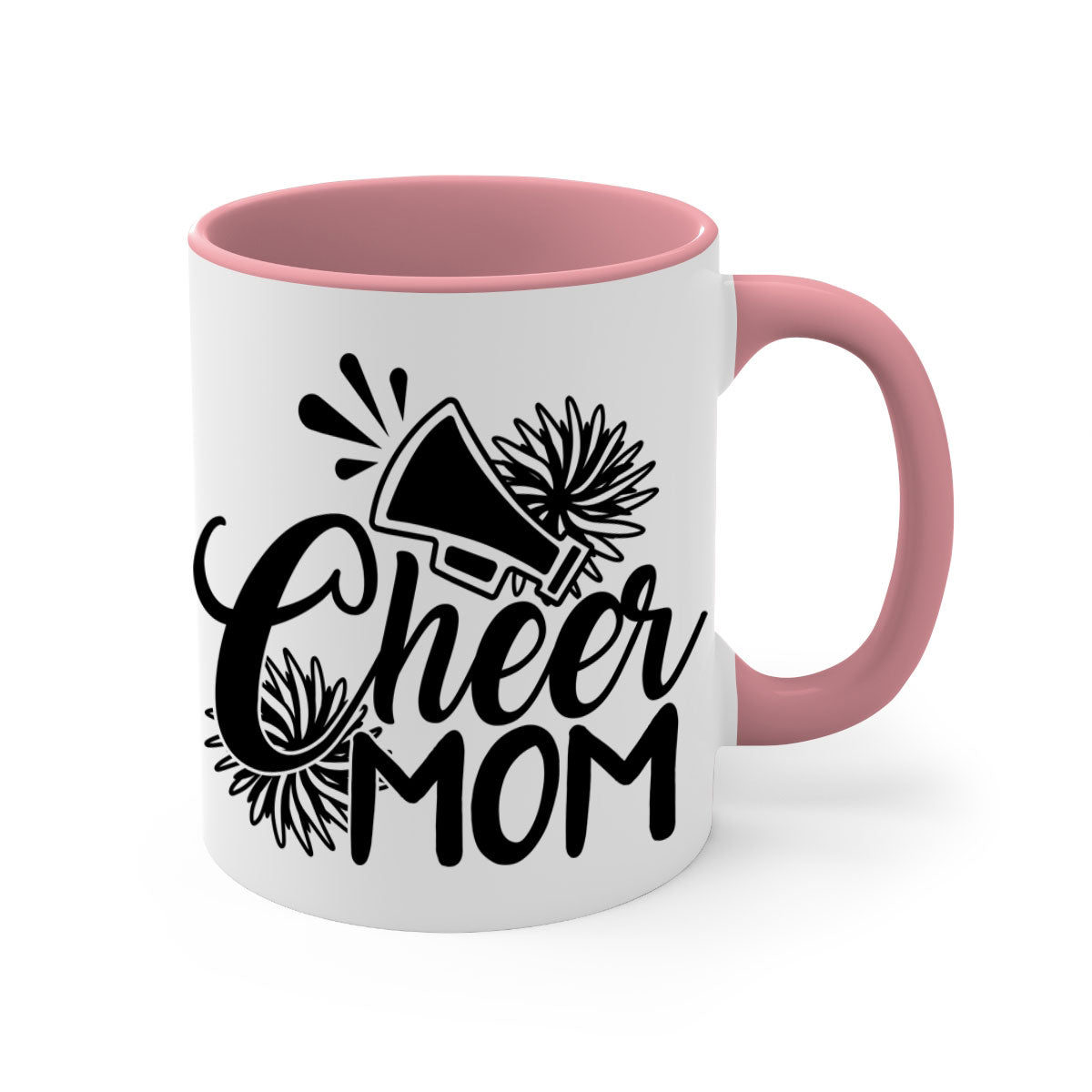 Cheer mom 1385# Mug with colorful handle and glossy finish, available in multiple colors and sizes.