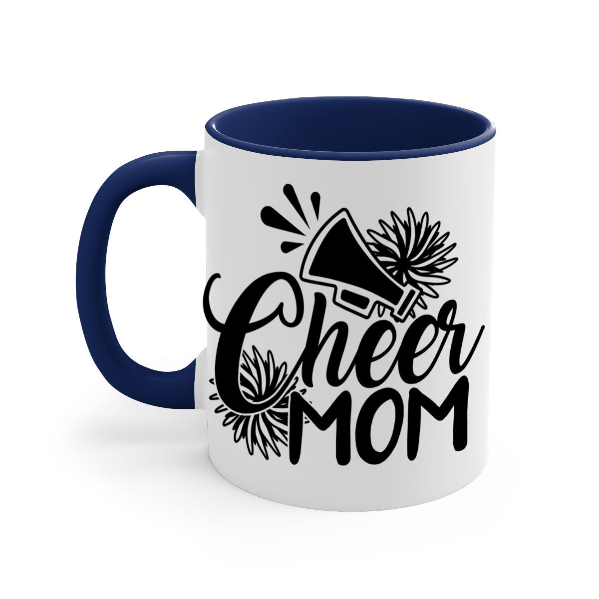 Cheer mom 1385# Mug with colorful handle and glossy finish, available in multiple colors and sizes.