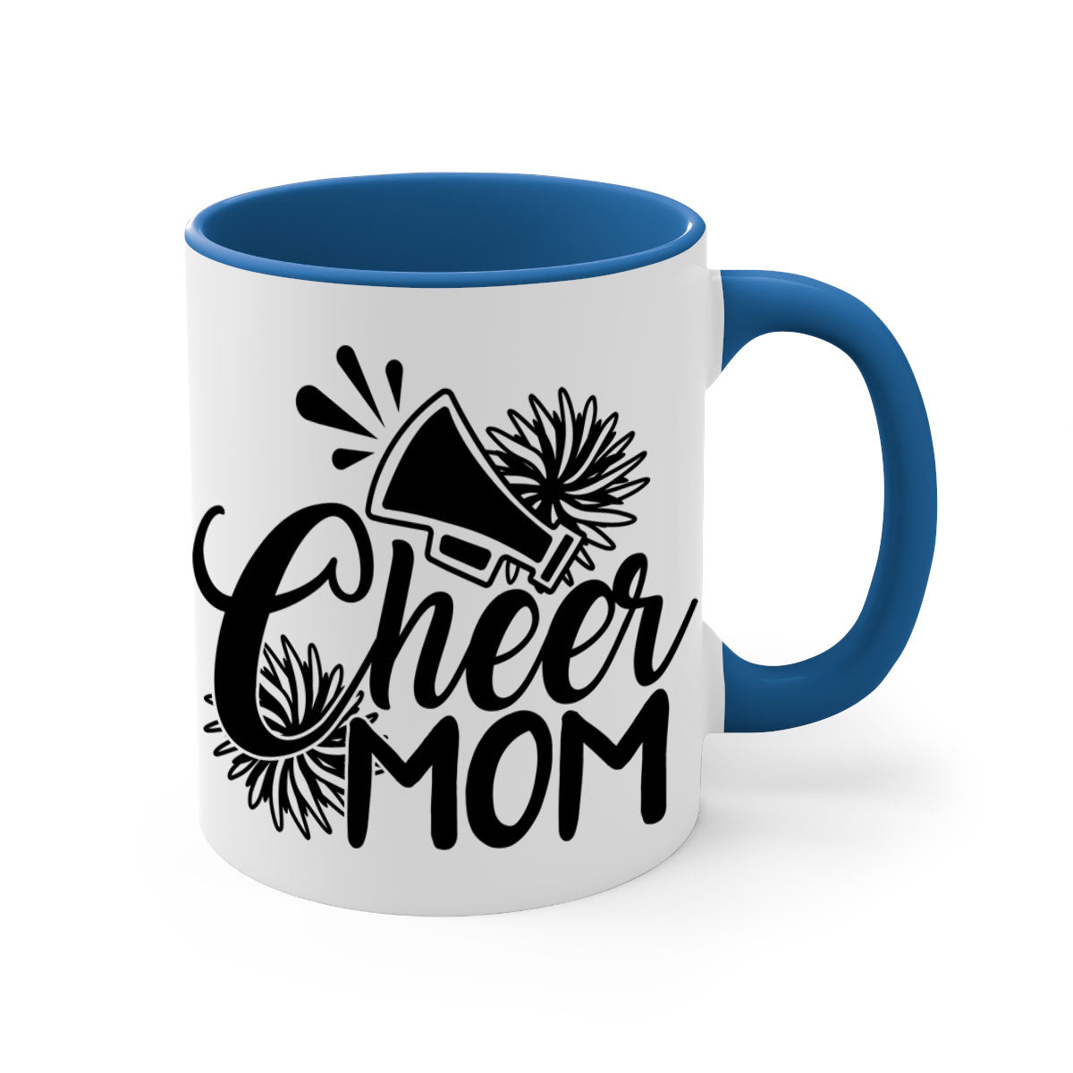Cheer mom 1385# Mug with colorful handle and glossy finish, available in multiple colors and sizes.