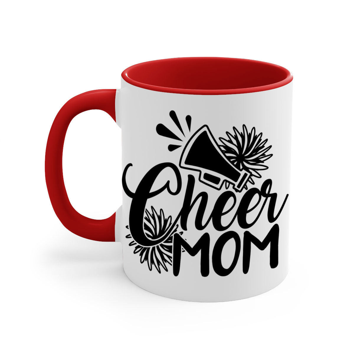 Cheer mom 1385# Mug with colorful handle and glossy finish, available in multiple colors and sizes.