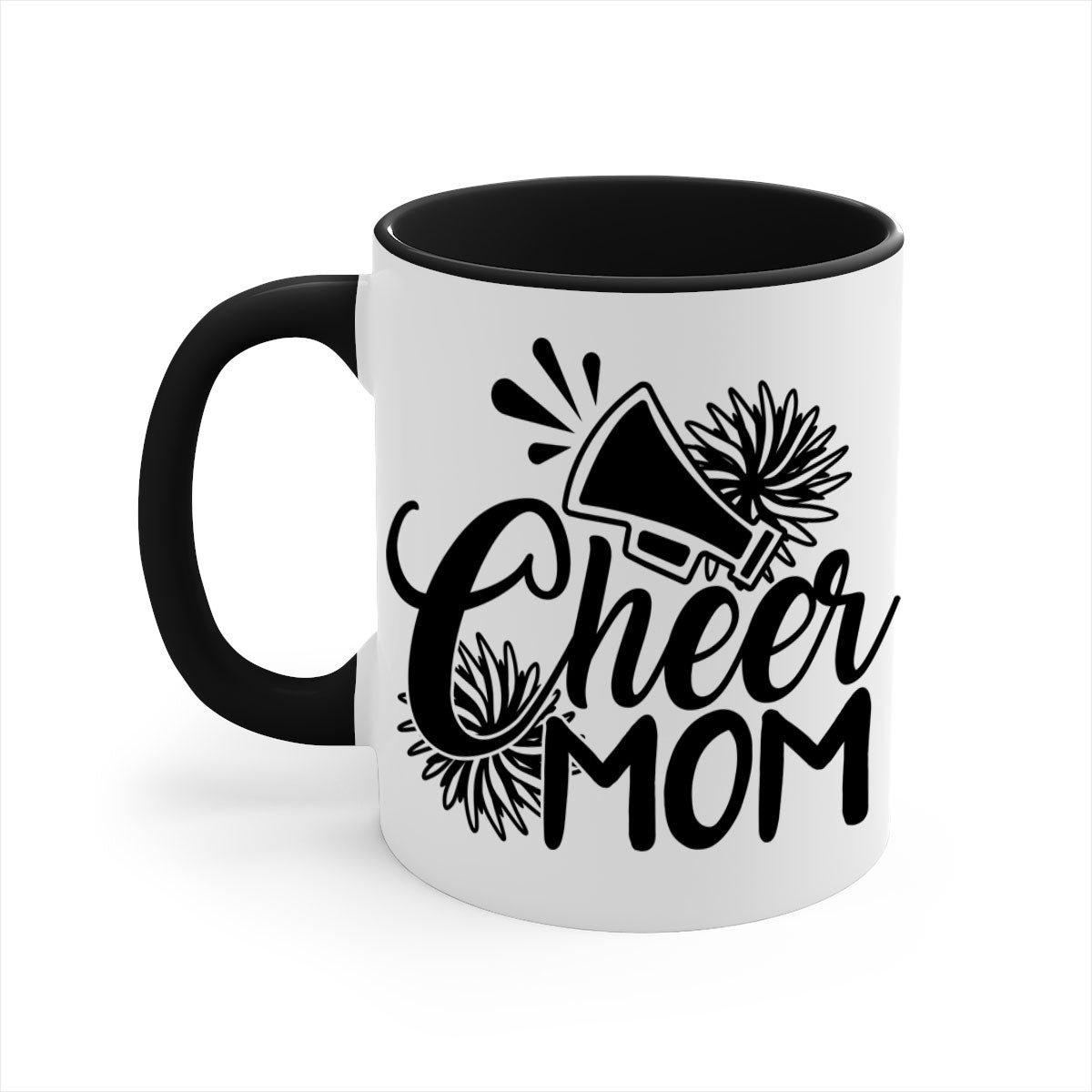 Cheer mom 1385# Mug with colorful handle and glossy finish, available in multiple colors and sizes.