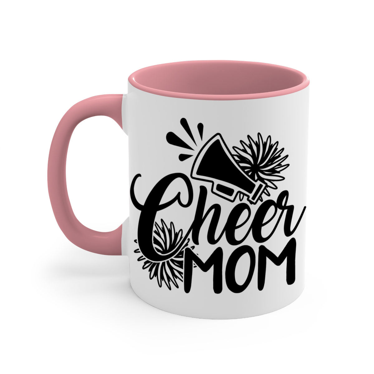 Cheer mom 1385# Mug with colorful handle and glossy finish, available in multiple colors and sizes.