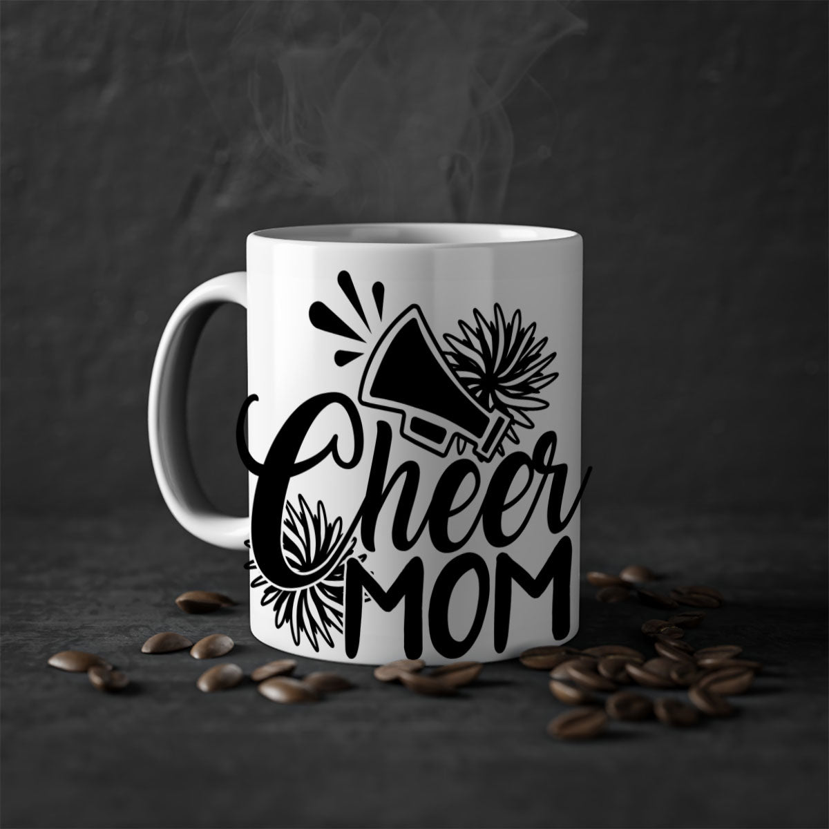 Cheer mom 1385# Mug with colorful handle and glossy finish, available in multiple colors and sizes.