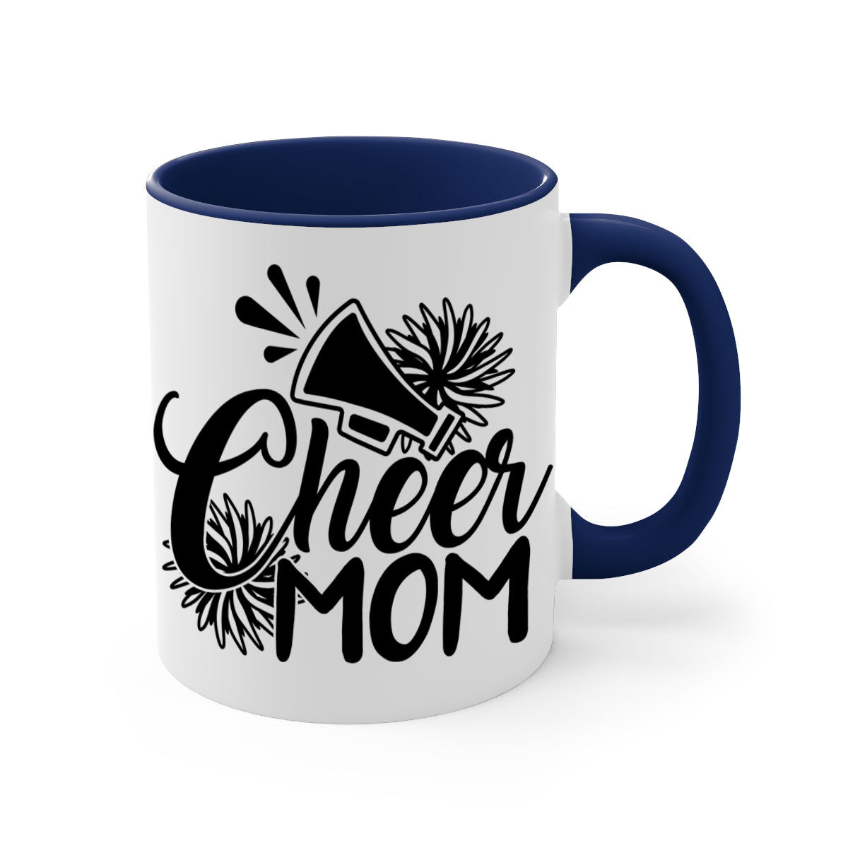 Cheer mom 1385# Mug with colorful handle and glossy finish, available in multiple colors and sizes.