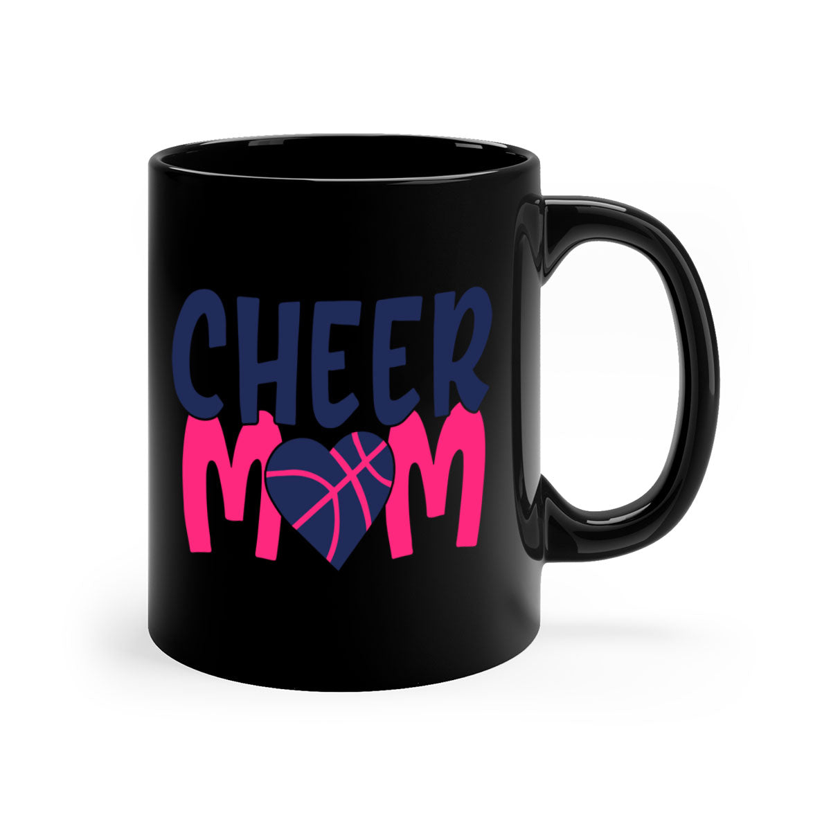 Cheer Mom 1746# Mug with colorful handle and glossy finish, available in multiple colors and sizes.