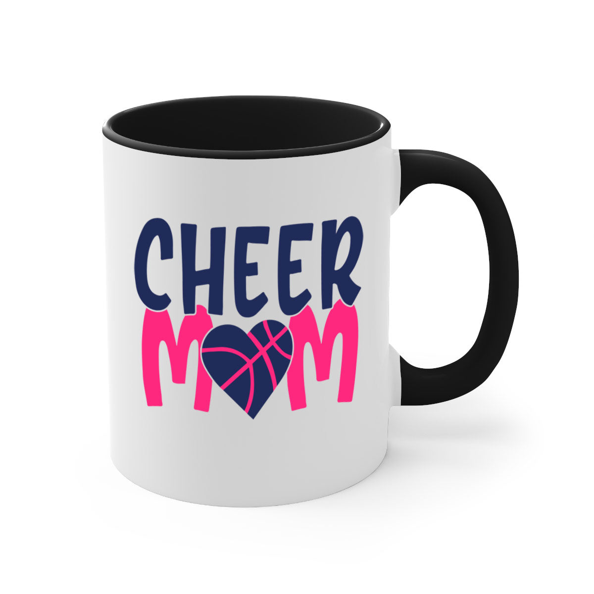 Cheer Mom 1746# Mug with colorful handle and glossy finish, available in multiple colors and sizes.