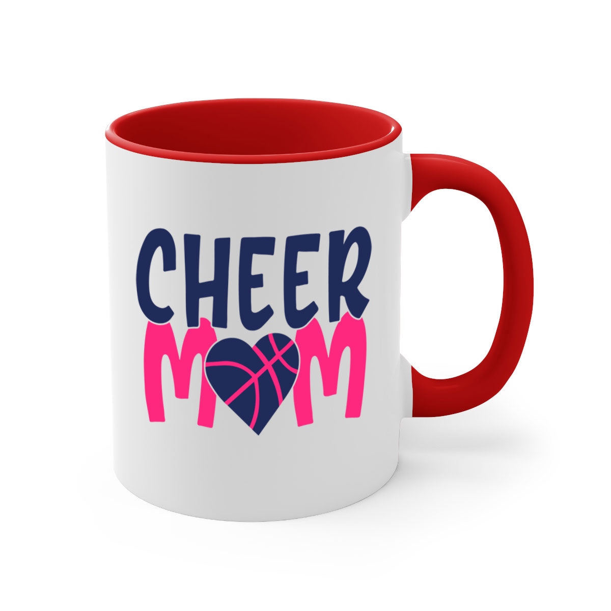 Cheer Mom 1746# Mug with colorful handle and glossy finish, available in multiple colors and sizes.
