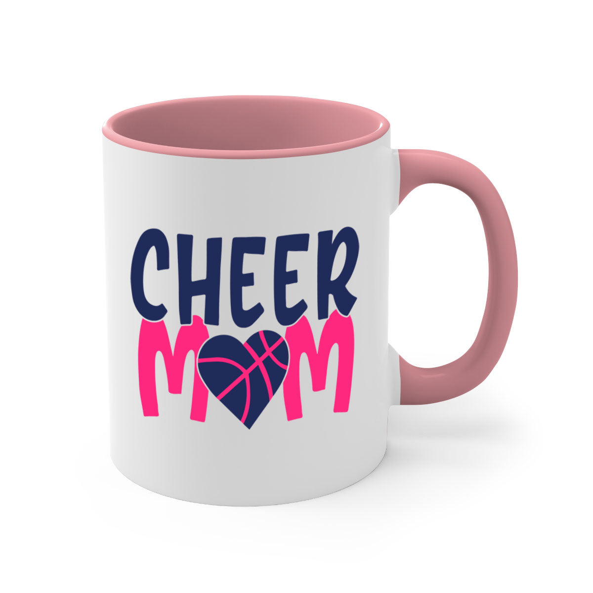 Cheer Mom 1746# Mug with colorful handle and glossy finish, available in multiple colors and sizes.