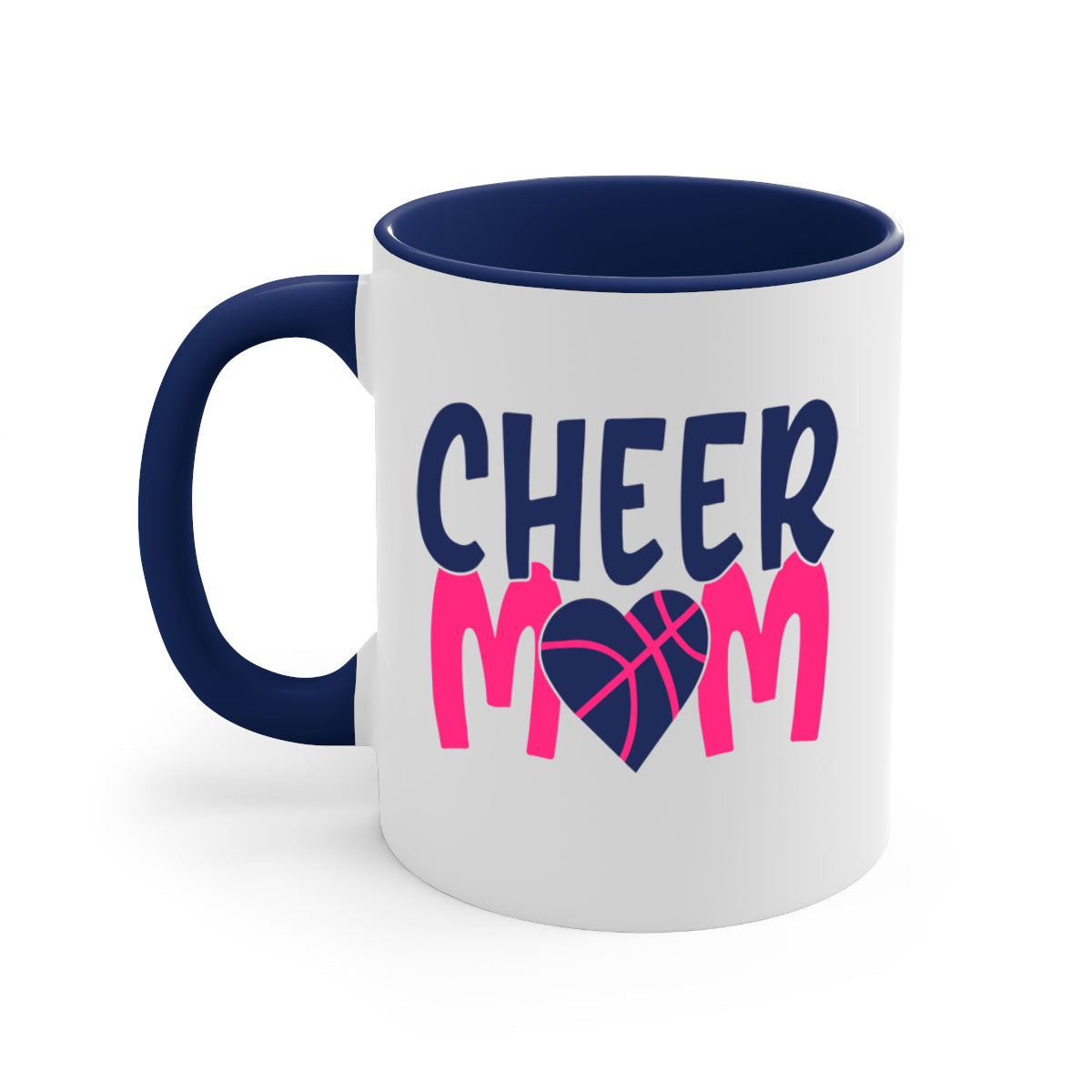 Cheer Mom 1746# Mug with colorful handle and glossy finish, available in multiple colors and sizes.