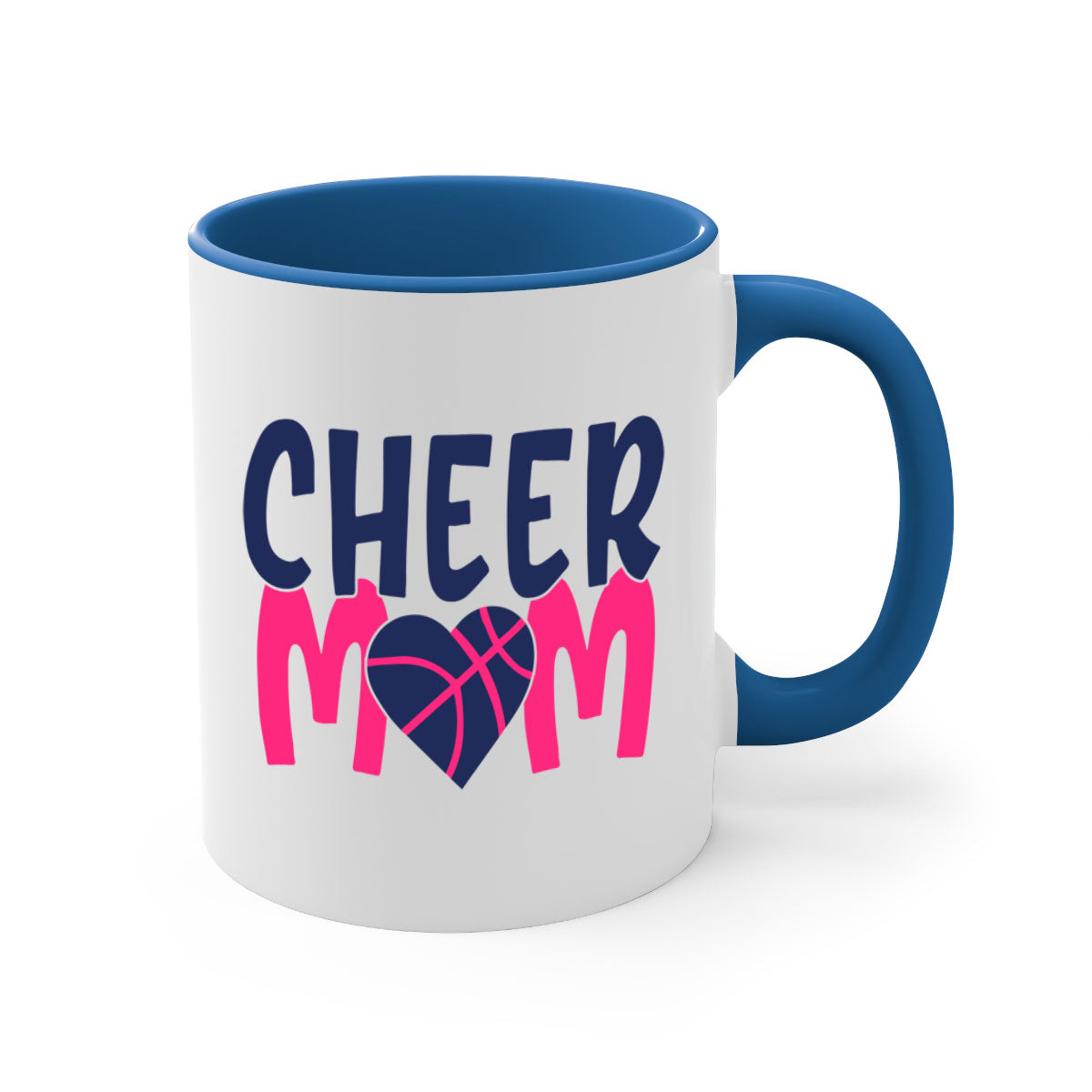 Cheer Mom 1746# Mug with colorful handle and glossy finish, available in multiple colors and sizes.
