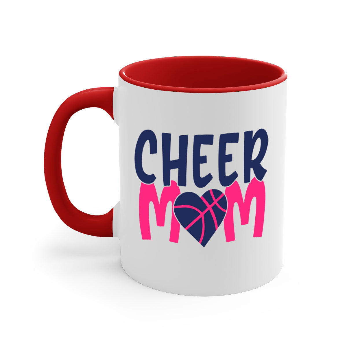Cheer Mom 1746# Mug with colorful handle and glossy finish, available in multiple colors and sizes.