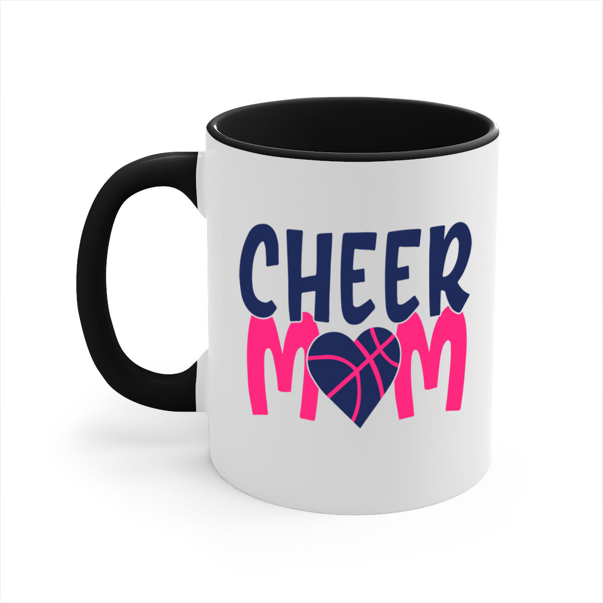 Cheer Mom 1746# Mug with colorful handle and glossy finish, available in multiple colors and sizes.