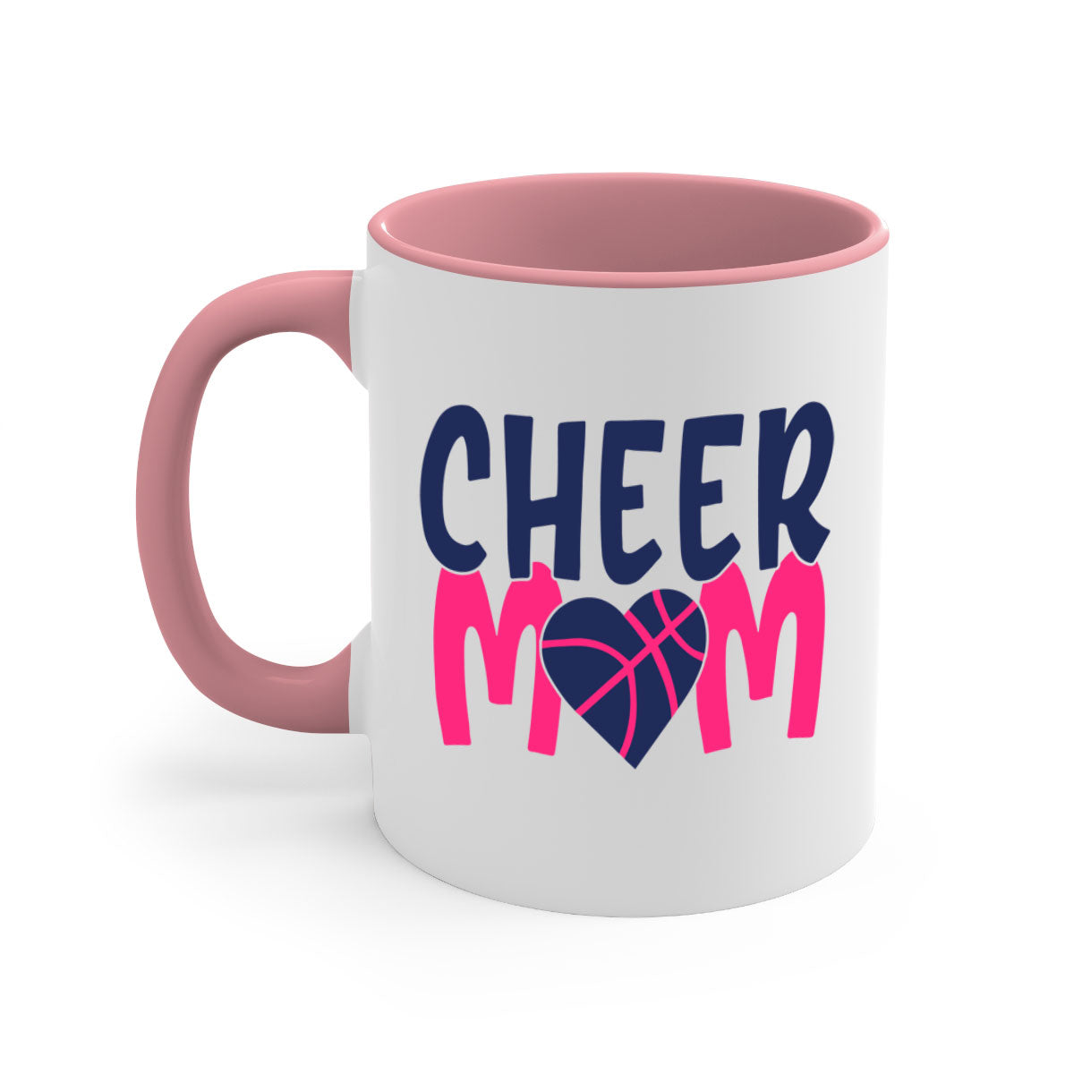 Cheer Mom 1746# Mug with colorful handle and glossy finish, available in multiple colors and sizes.