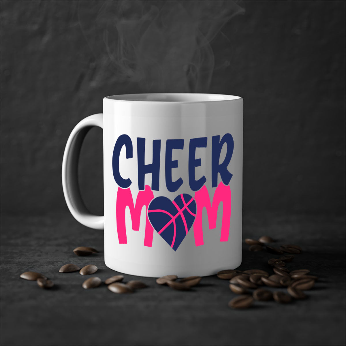 Cheer Mom 1746# Mug with colorful handle and glossy finish, available in multiple colors and sizes.