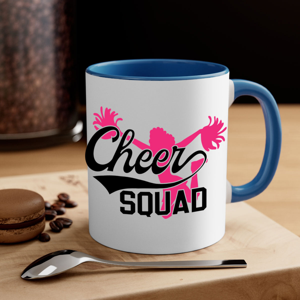 Cheer squad 1380# Mug featuring a glossy finish with a colored handle and interior, available in multiple colors.