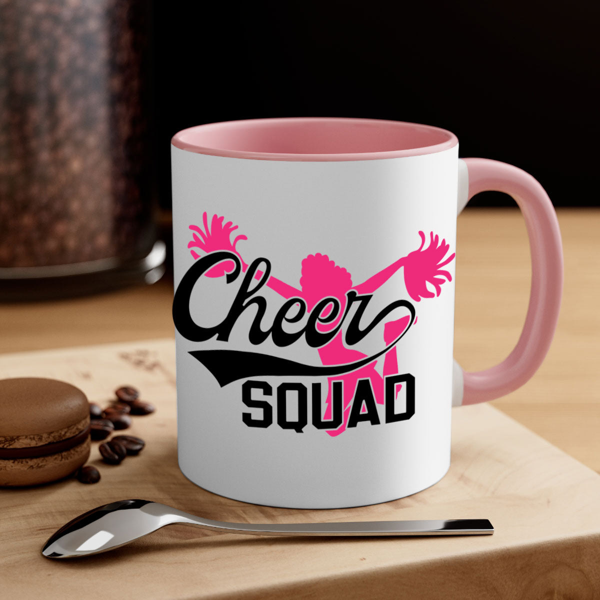 Cheer squad 1380# Mug featuring a glossy finish with a colored handle and interior, available in multiple colors.