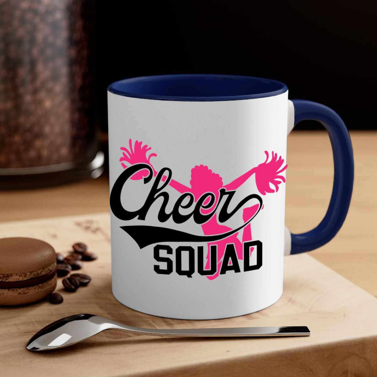Cheer squad 1380# Mug featuring a glossy finish with a colored handle and interior, available in multiple colors.