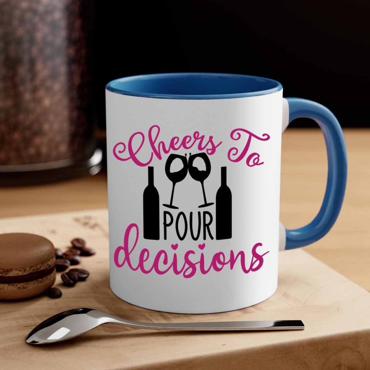 Cheers to Pour Decisions 201# Mug featuring a glossy finish, colored handle, and interior, available in five vibrant colors.