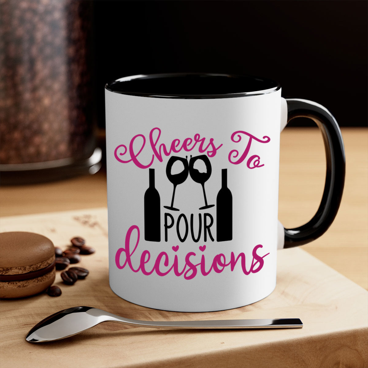 Cheers to Pour Decisions 201# Mug featuring a glossy finish, colored handle, and interior, available in five vibrant colors.
