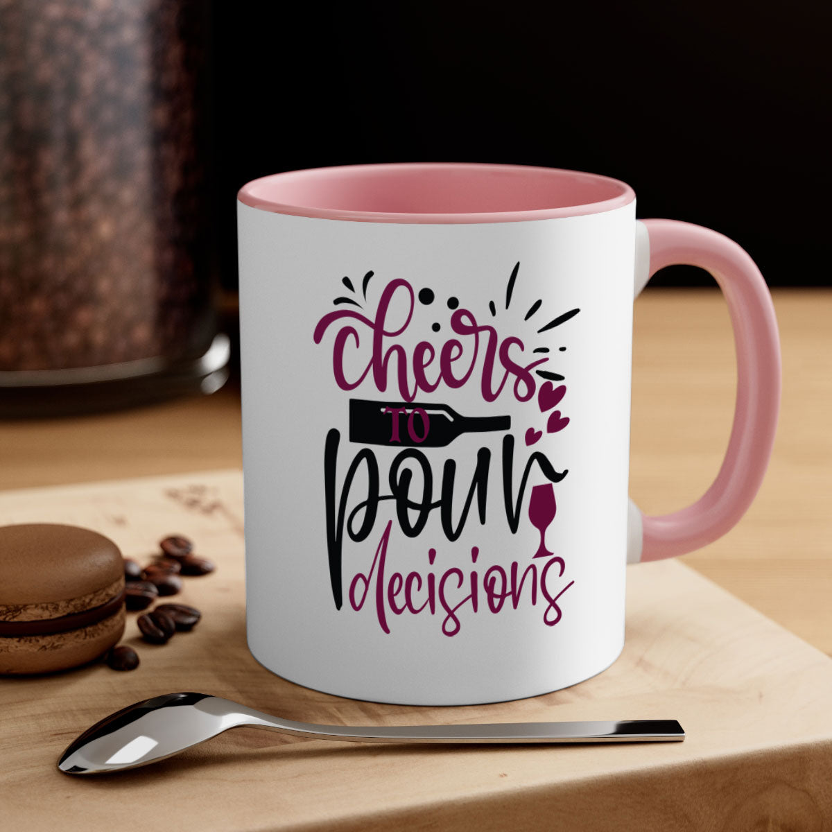 Cheers to Pour Decisions 202# Mug with colorful handle and glossy finish, perfect for coffee or tea.