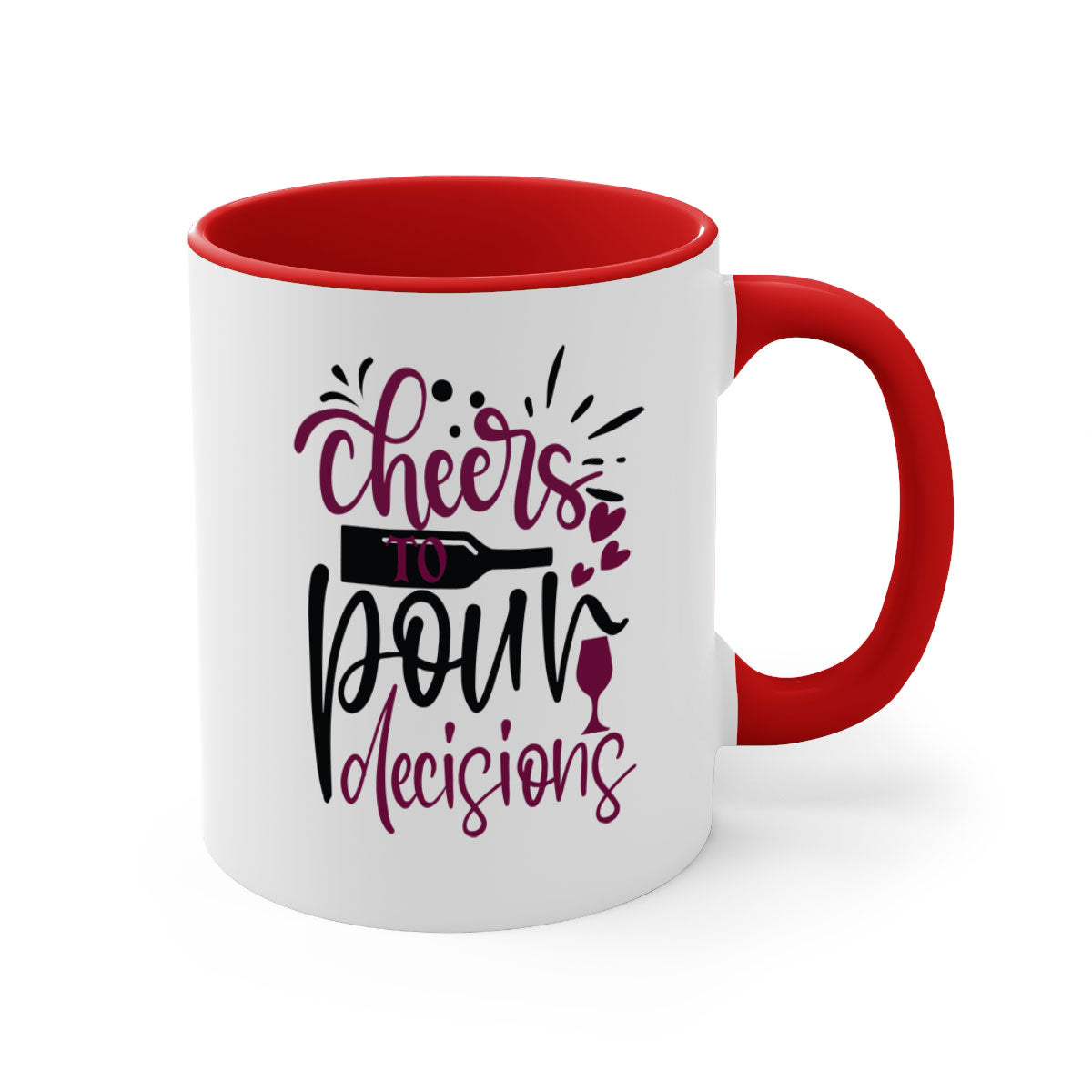 Cheers to Pour Decisions 202# Mug with colorful handle and glossy finish, perfect for coffee or tea.