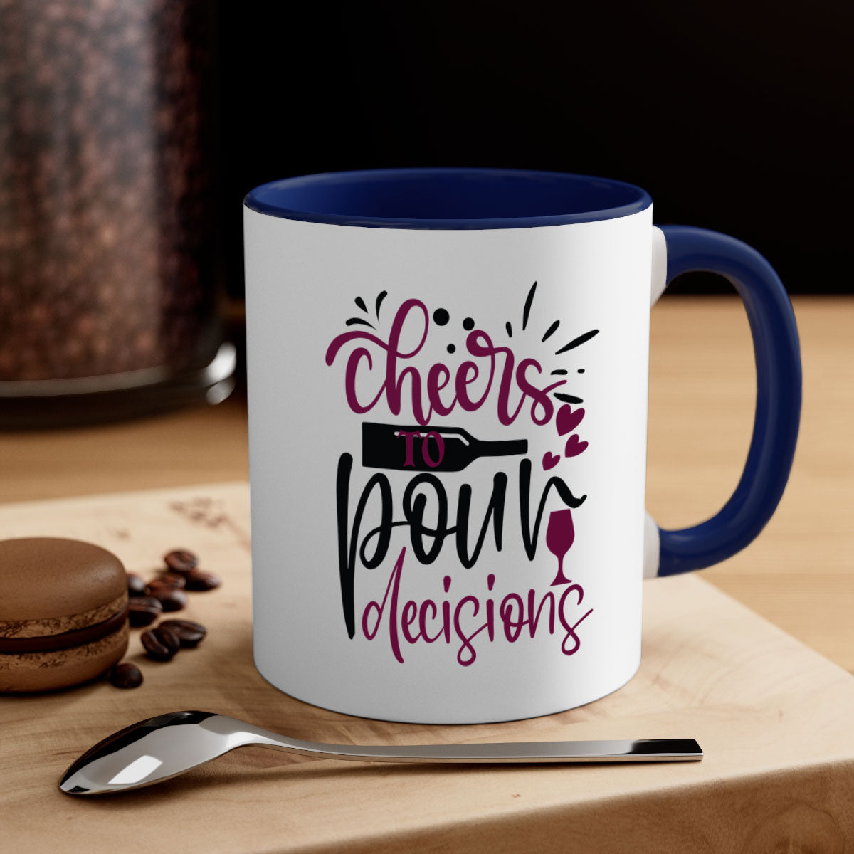 Cheers to Pour Decisions 202# Mug with colorful handle and glossy finish, perfect for coffee or tea.