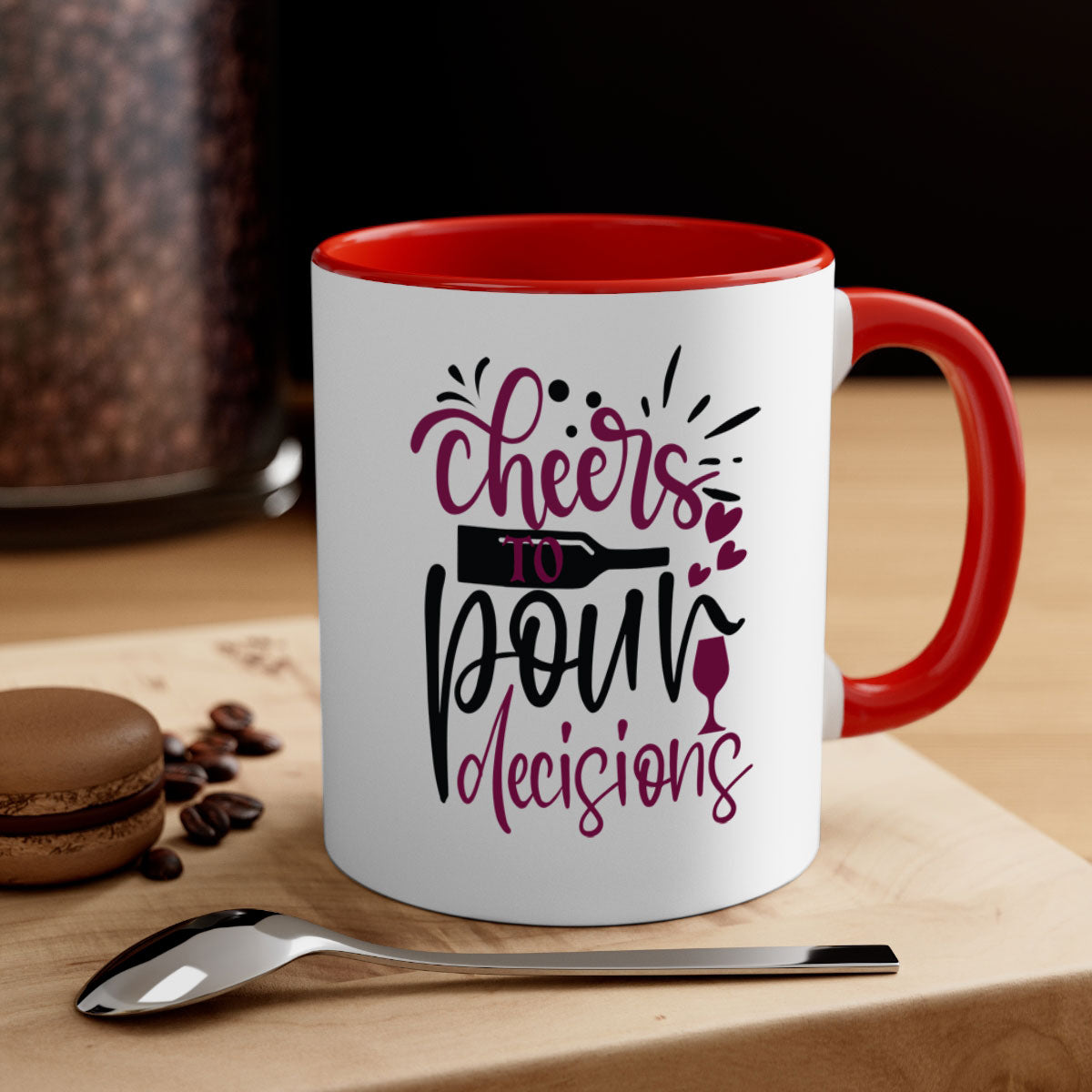 Cheers to Pour Decisions 202# Mug with colorful handle and glossy finish, perfect for coffee or tea.