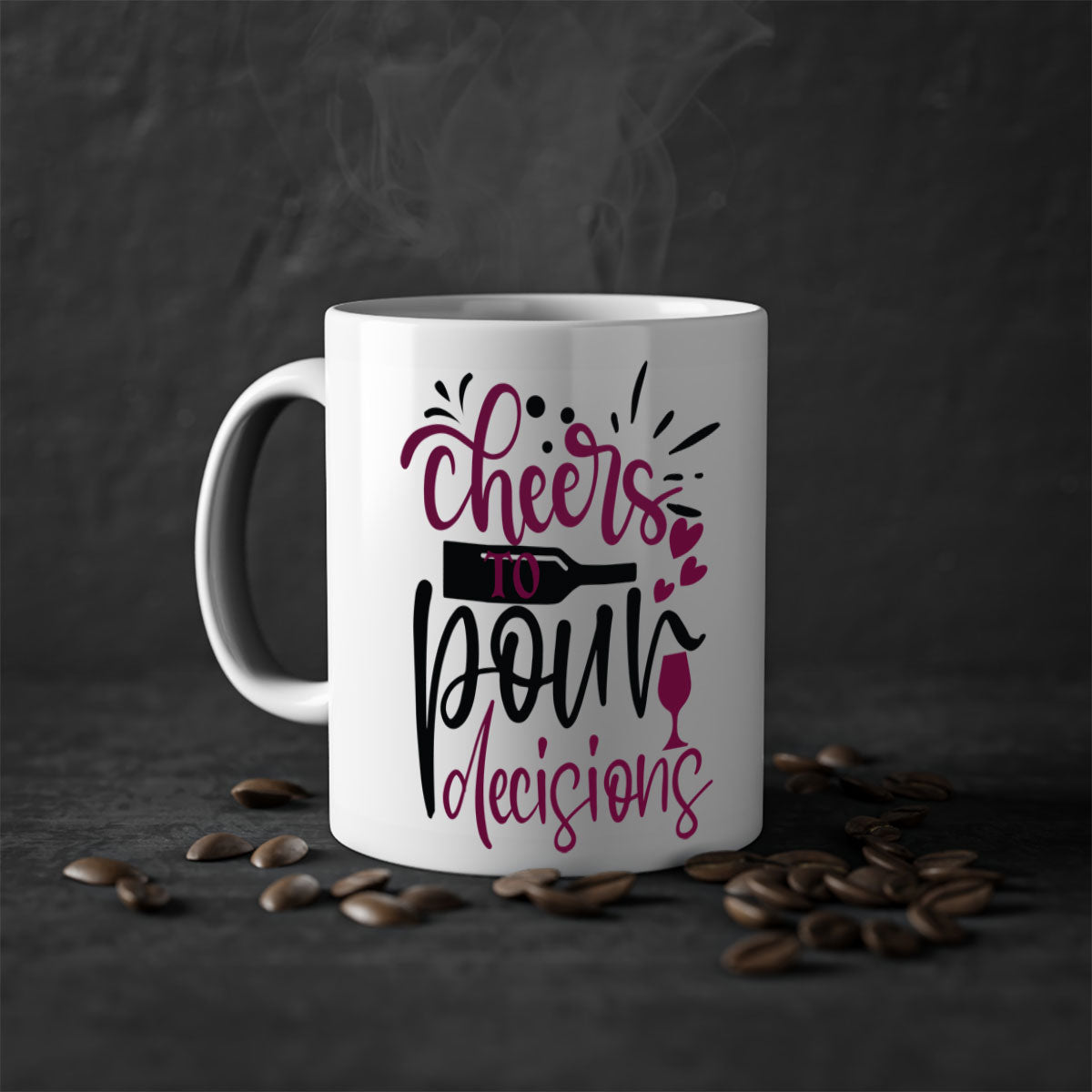 Cheers to Pour Decisions 202# Mug with colorful handle and glossy finish, perfect for coffee or tea.