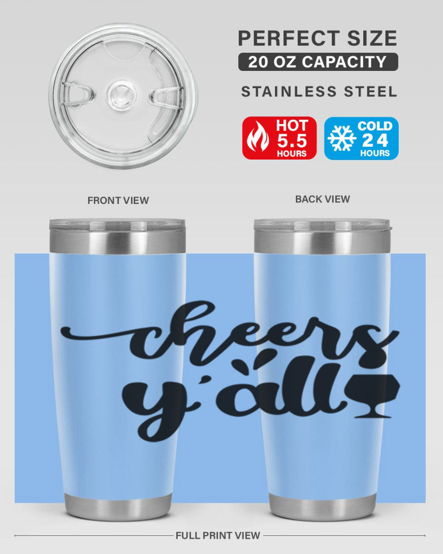 Cheers Y'all 198# Wine Tumbler in stainless steel with a stylish design, perfect for hot and cold beverages.