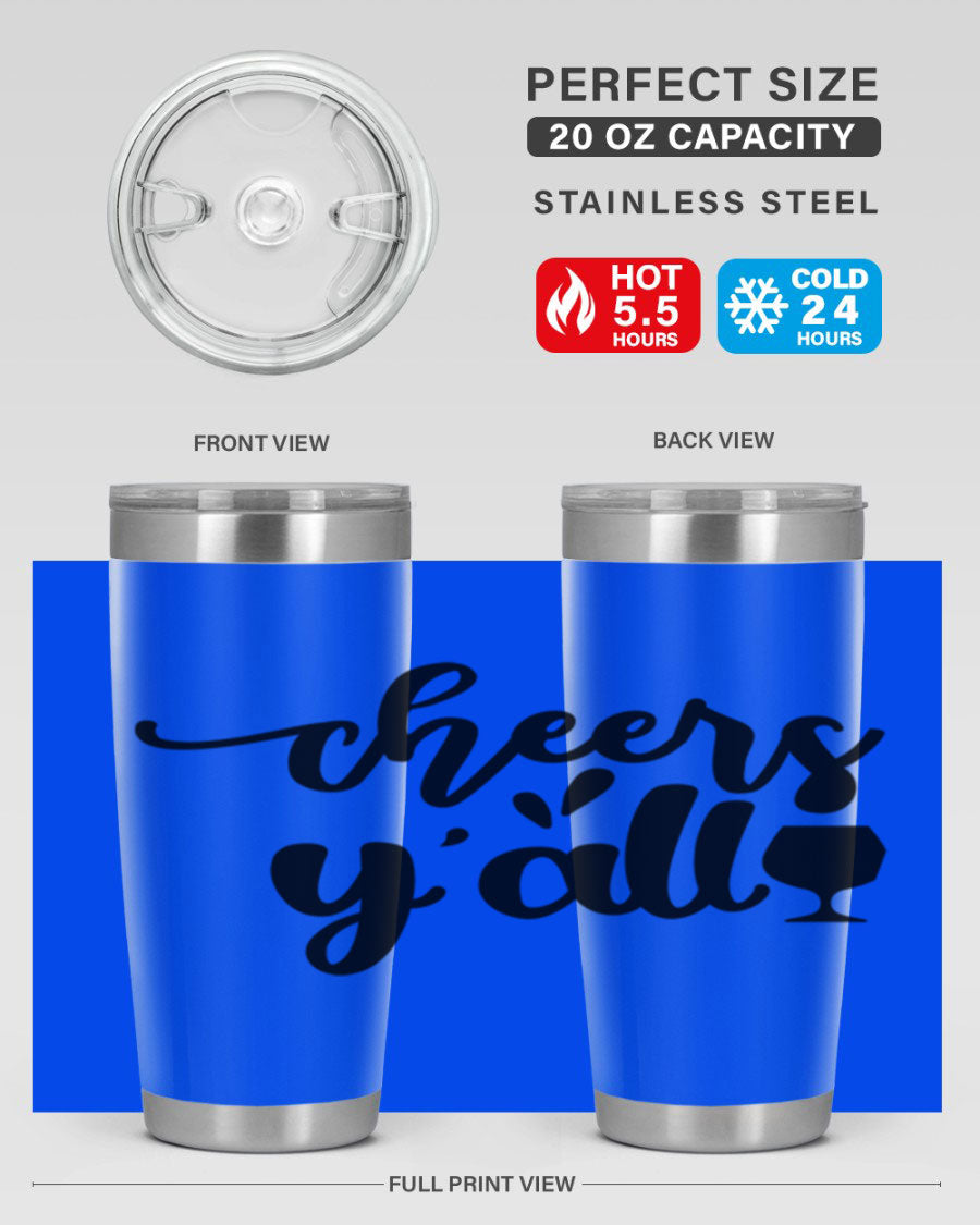 Cheers Y'all 198# Wine Tumbler in stainless steel with a stylish design, perfect for hot and cold beverages.