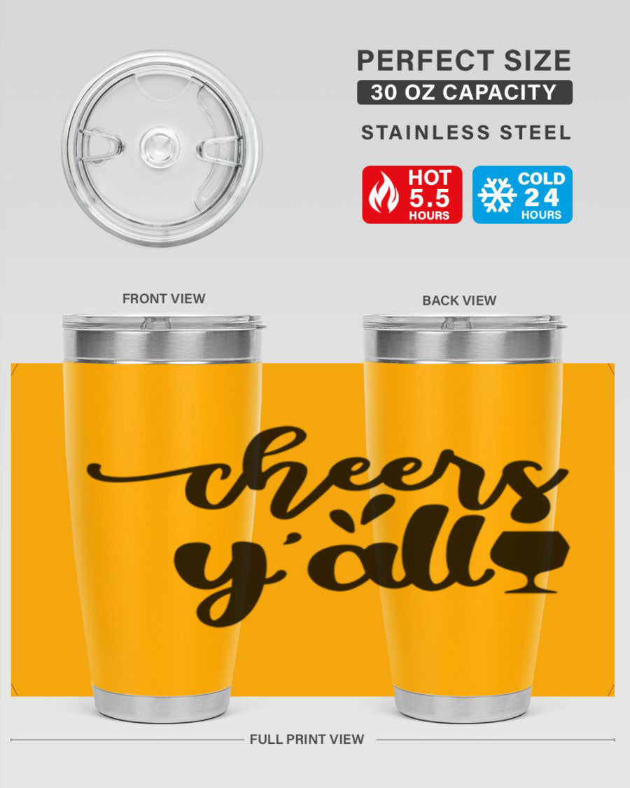 Cheers Y'all 198# Wine Tumbler in stainless steel with a stylish design, perfect for hot and cold beverages.