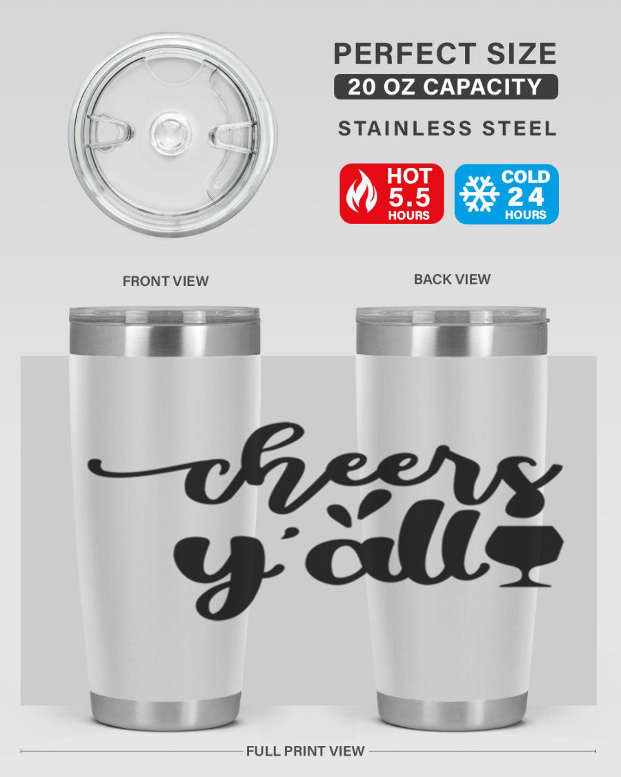 Cheers Y'all 198# Wine Tumbler in stainless steel with a stylish design, perfect for hot and cold beverages.
