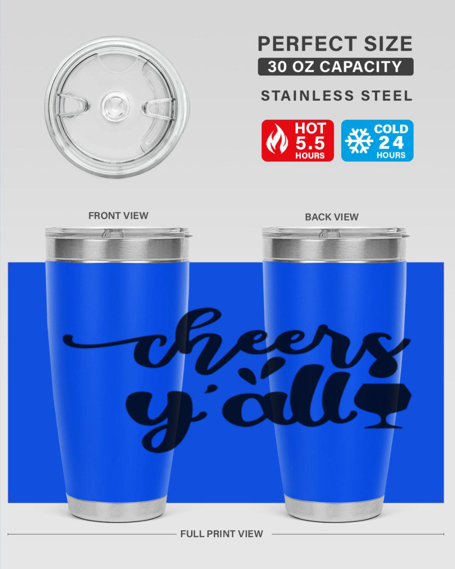 Cheers Y'all 198# Wine Tumbler in stainless steel with a stylish design, perfect for hot and cold beverages.