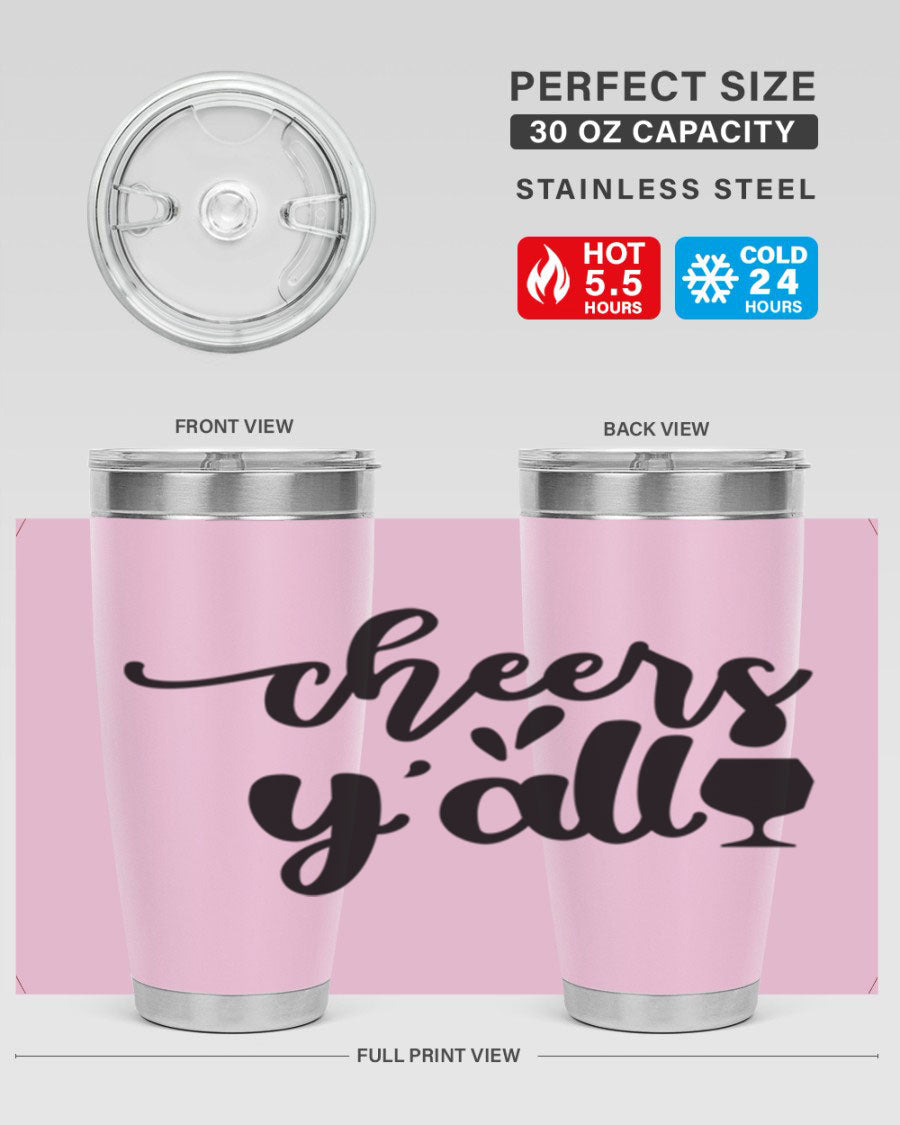 Cheers Y'all 198# Wine Tumbler in stainless steel with a stylish design, perfect for hot and cold beverages.