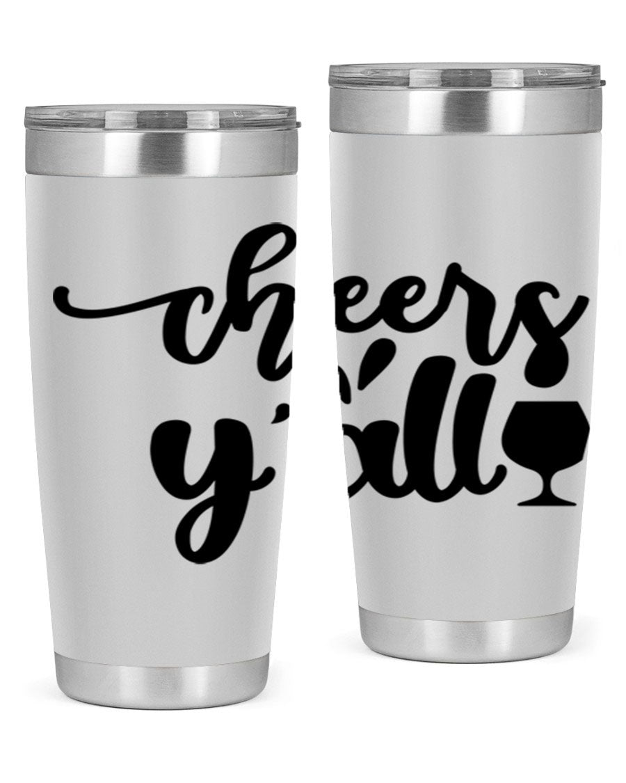 Cheers Y'all 198# Wine Tumbler in stainless steel with a stylish design, perfect for hot and cold beverages.