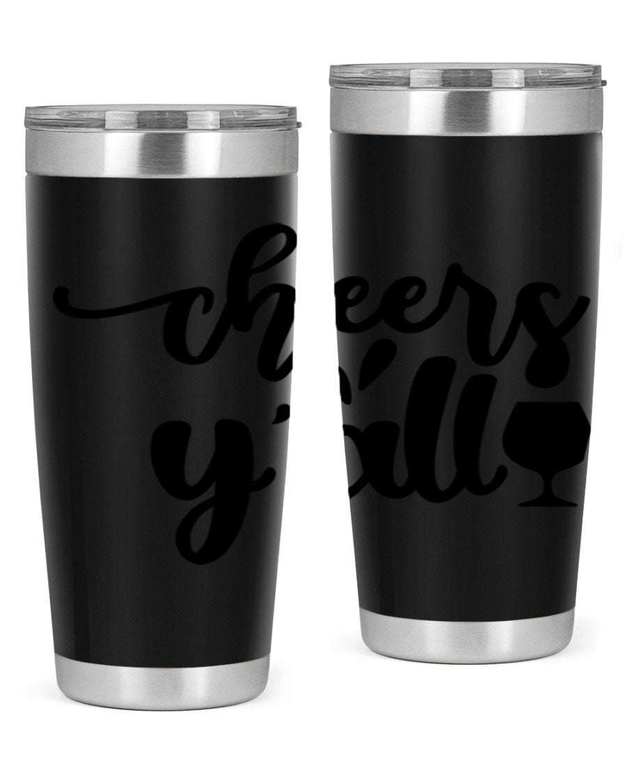 Cheers Y'all 198# Wine Tumbler in stainless steel with a stylish design, perfect for hot and cold beverages.