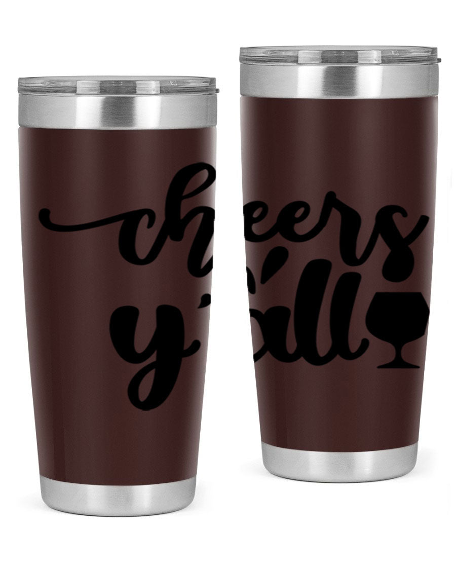 Cheers Y'all 198# Wine Tumbler in stainless steel with a stylish design, perfect for hot and cold beverages.